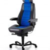 KAB Seating Controller Heavy Duty Office Control Room Chair Half Leather Mid Blue Fabric With Headrest And Lumbar Support